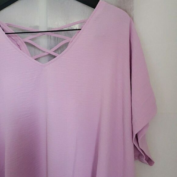 NWT Cato Women's Size 22/24W Pink Short Sleeve Blouse Top Criss Cross Back - Picture 3 of 12